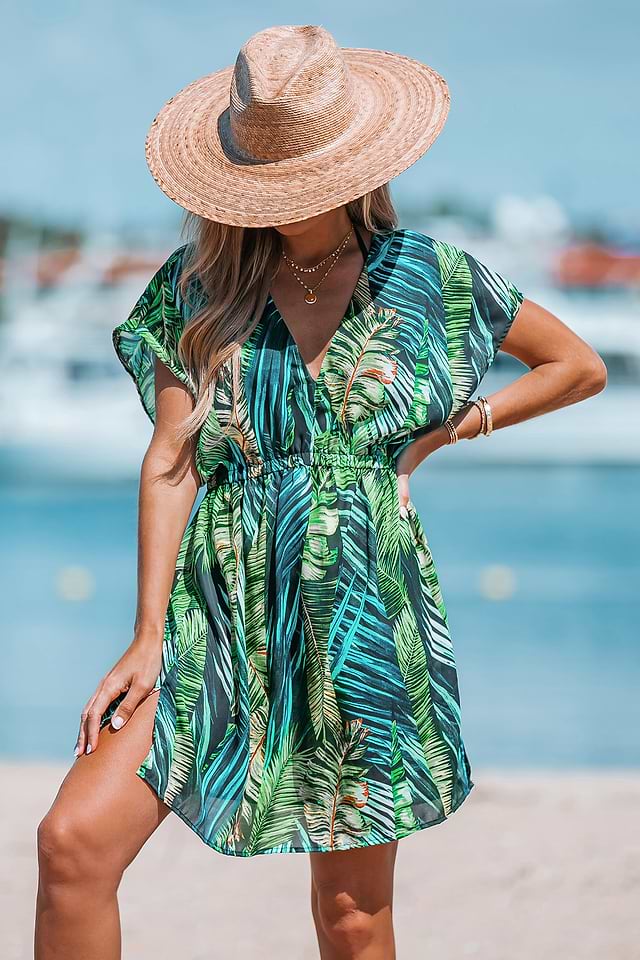 leaf print mini dress Leaf Print Mini Dress