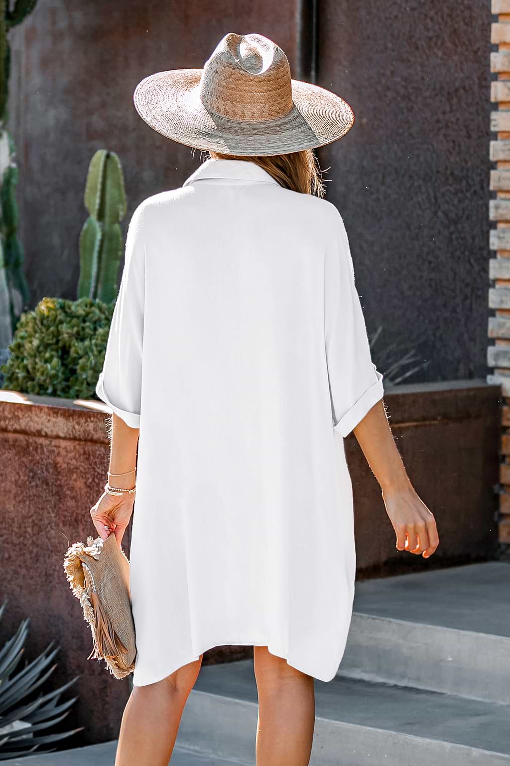 Buttoned Dolman Sleeve T-Shirt Dress