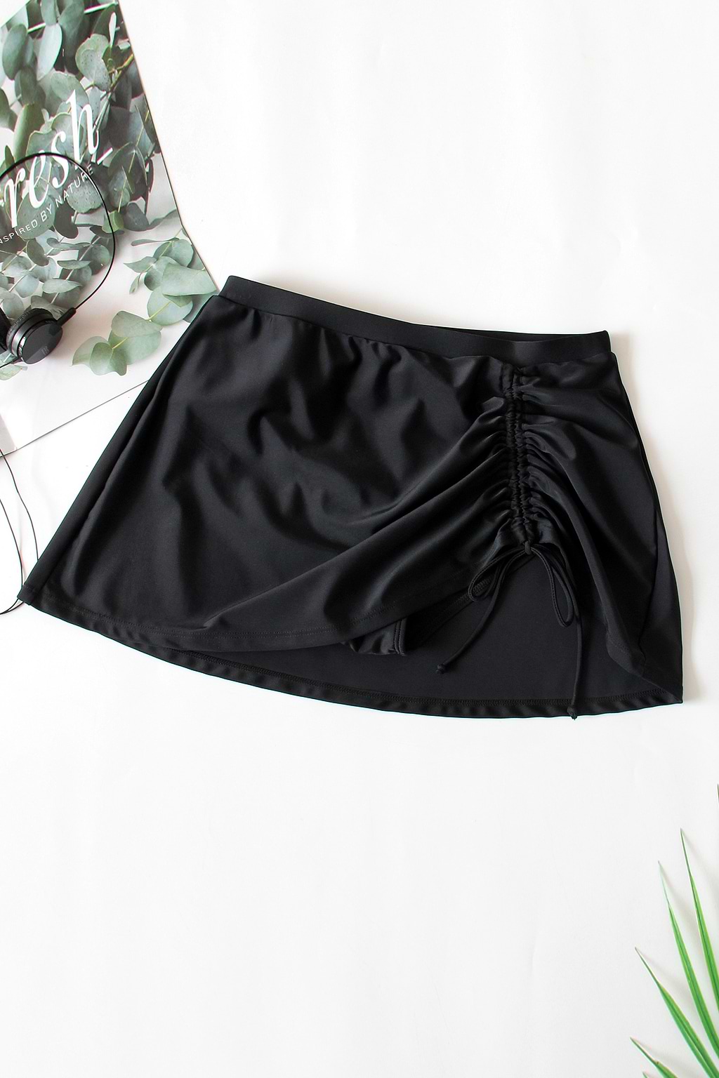 Ruched Drawstring Mini Swim Skirt