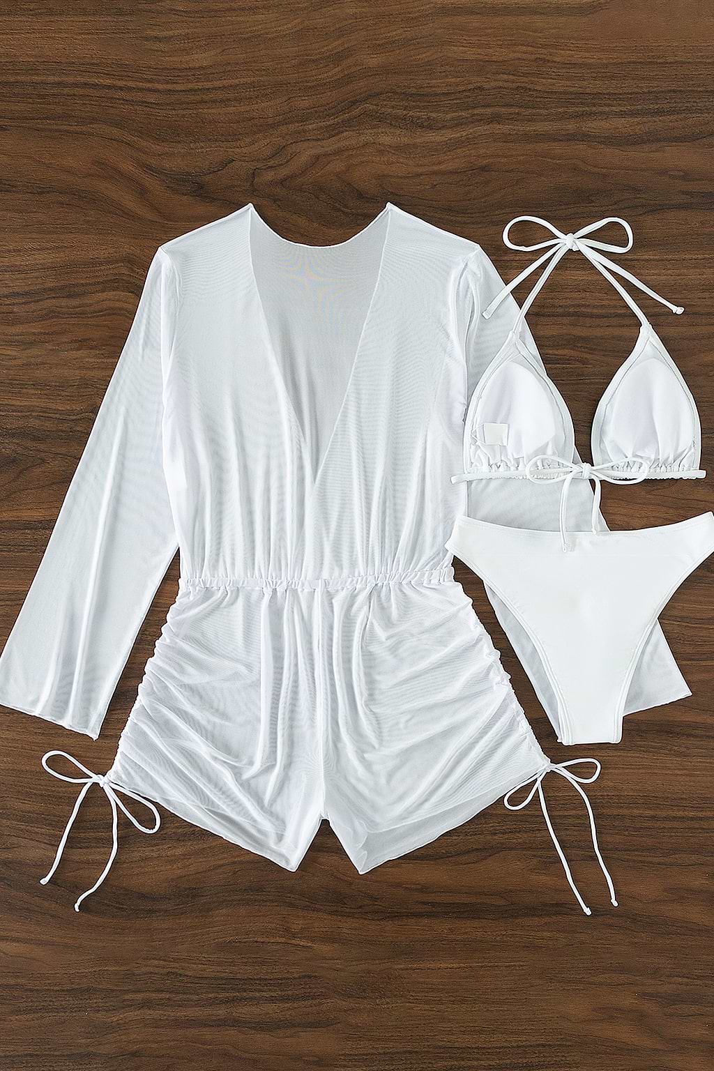 Sheer Mesh Cover-Up Romper & Bikini Set - 3 pack