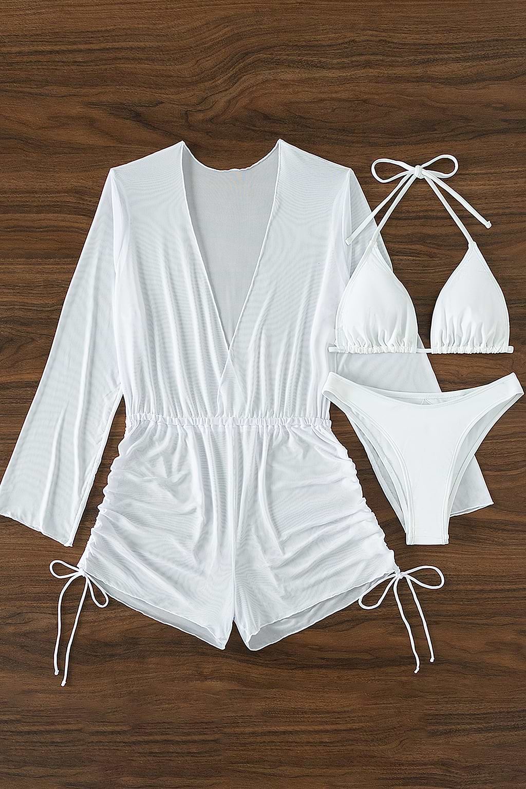 Sheer Mesh Cover-Up Romper & Bikini Set - 3 pack