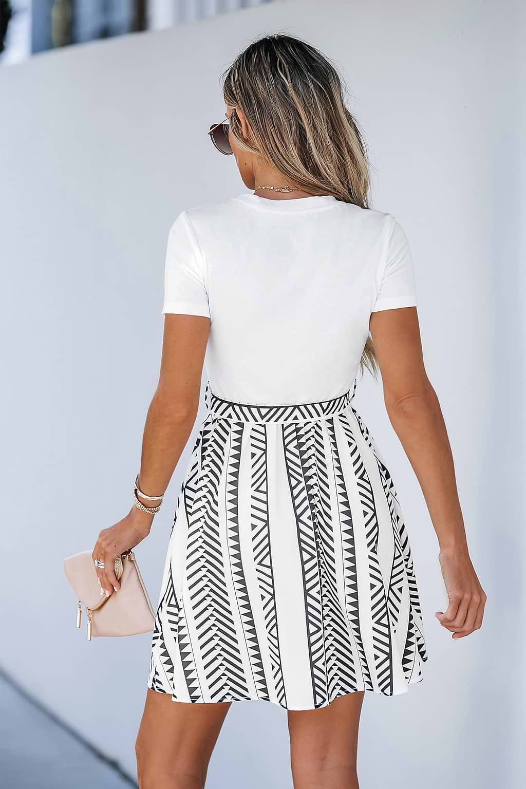 Geo Print Belted Combo Dress