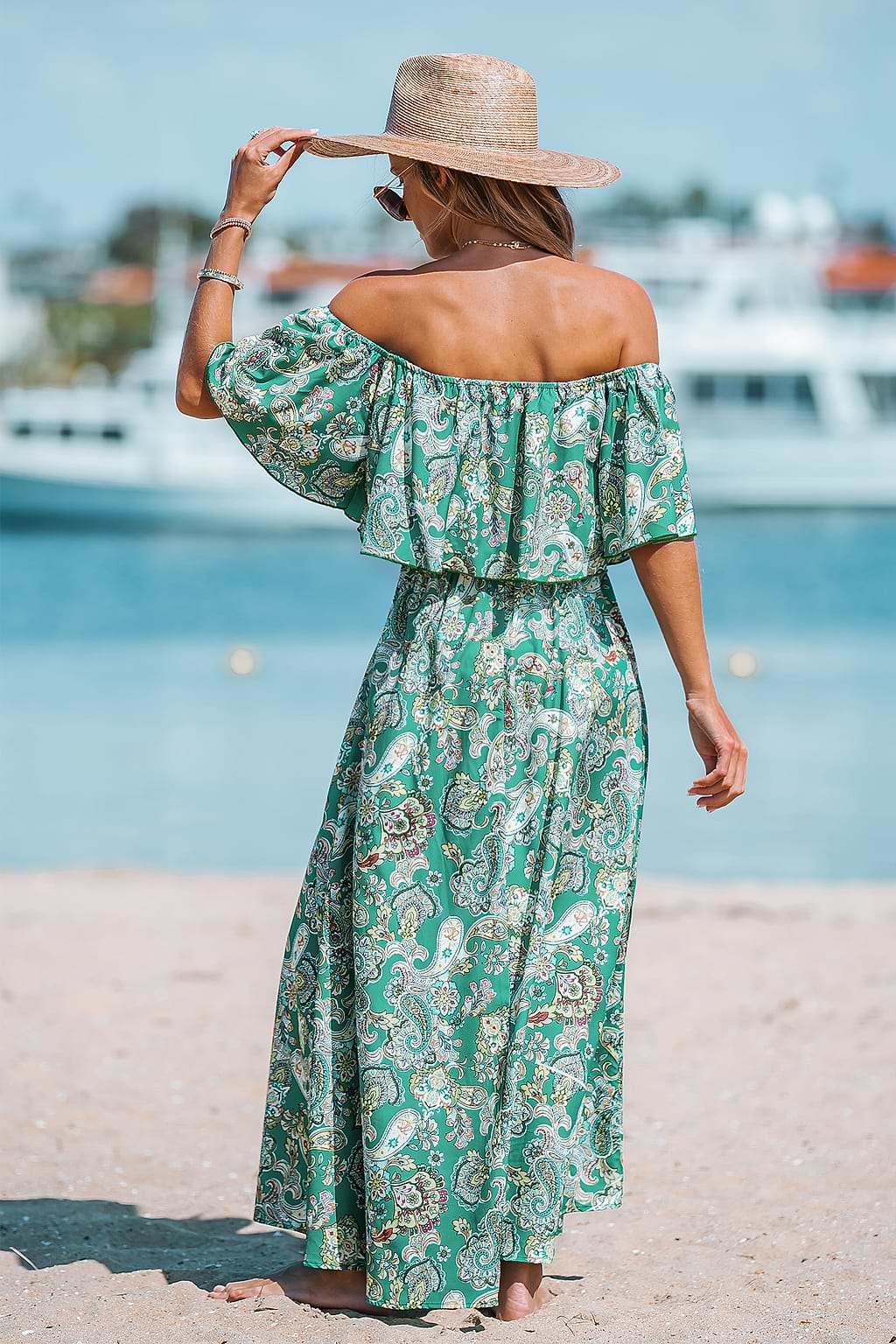 Paisley Flounce Off-the-Shoulder Dress