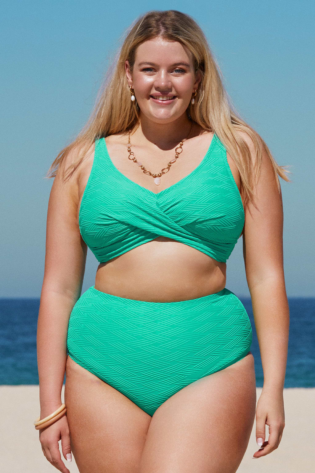 Cross Rib Wrap Front Plus Size Bikini Top