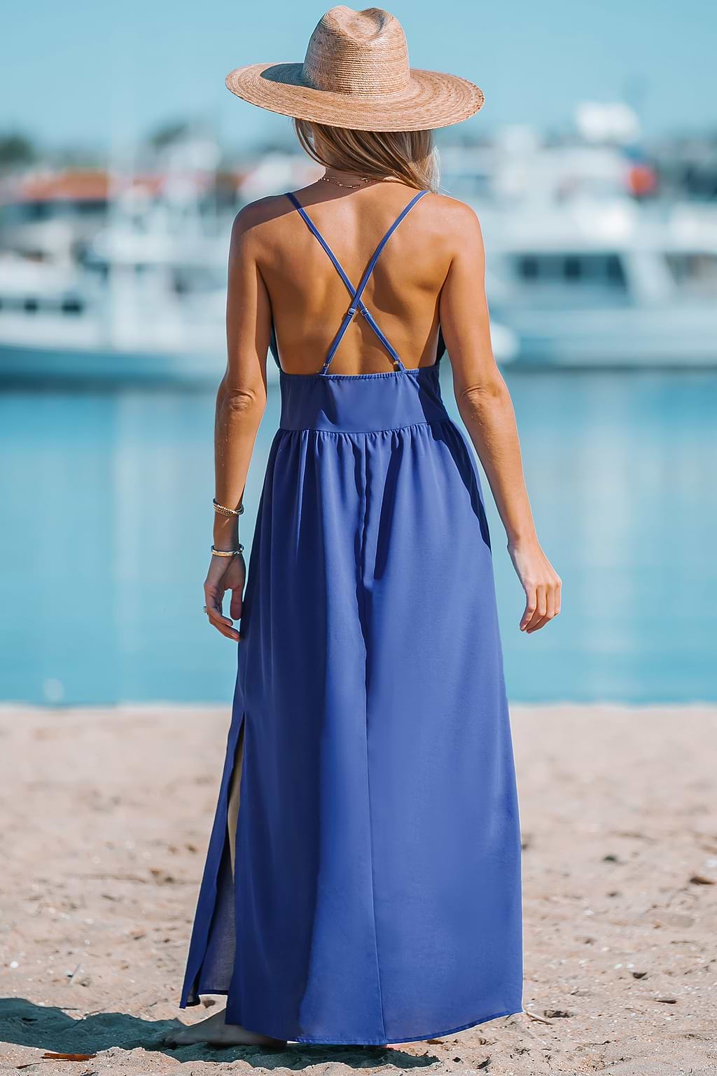 Plunge Drawstring Maxi Dress
