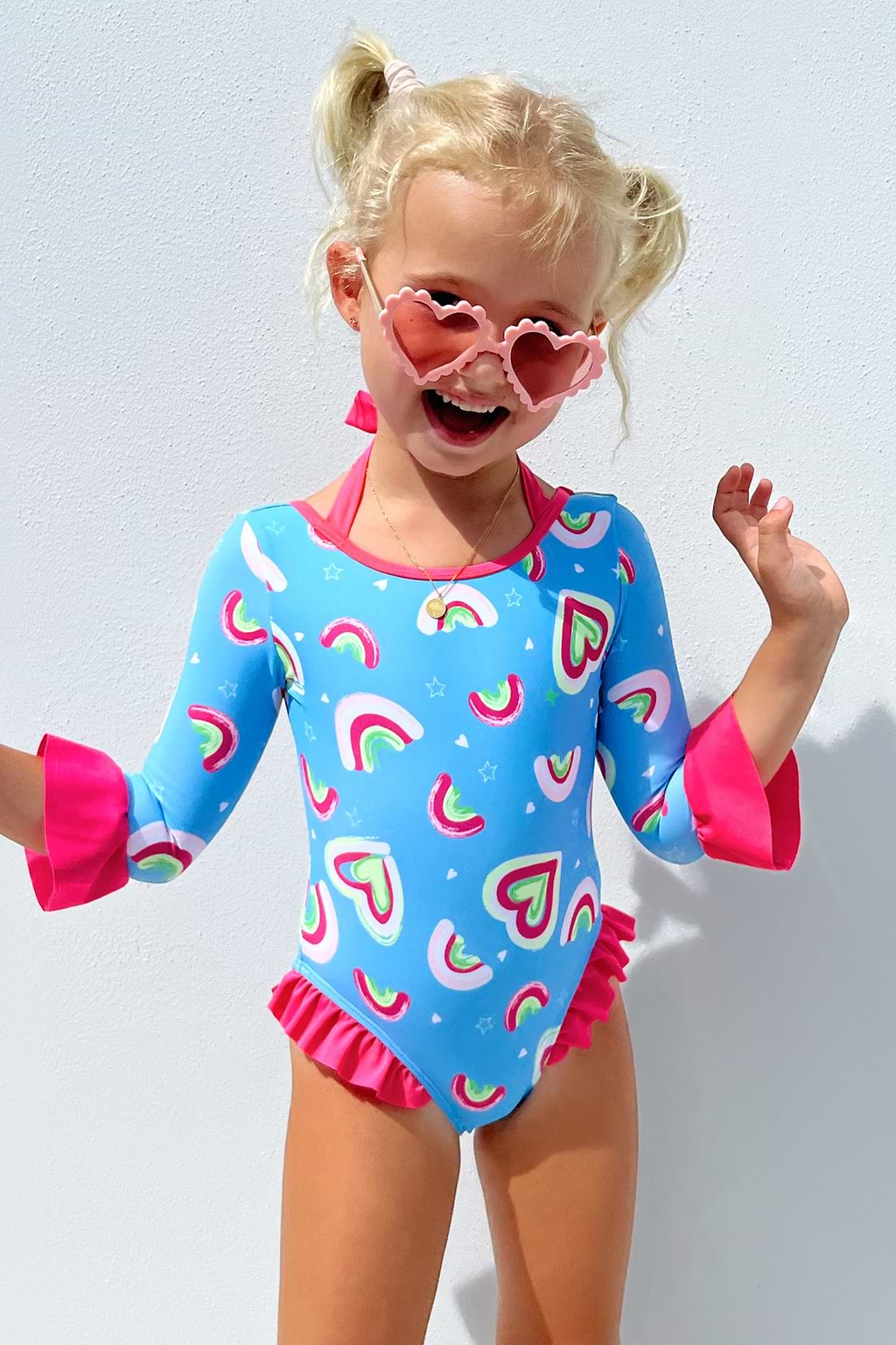 Girls Heart Shaped Fondant Rashguard One Piece Swimsuit