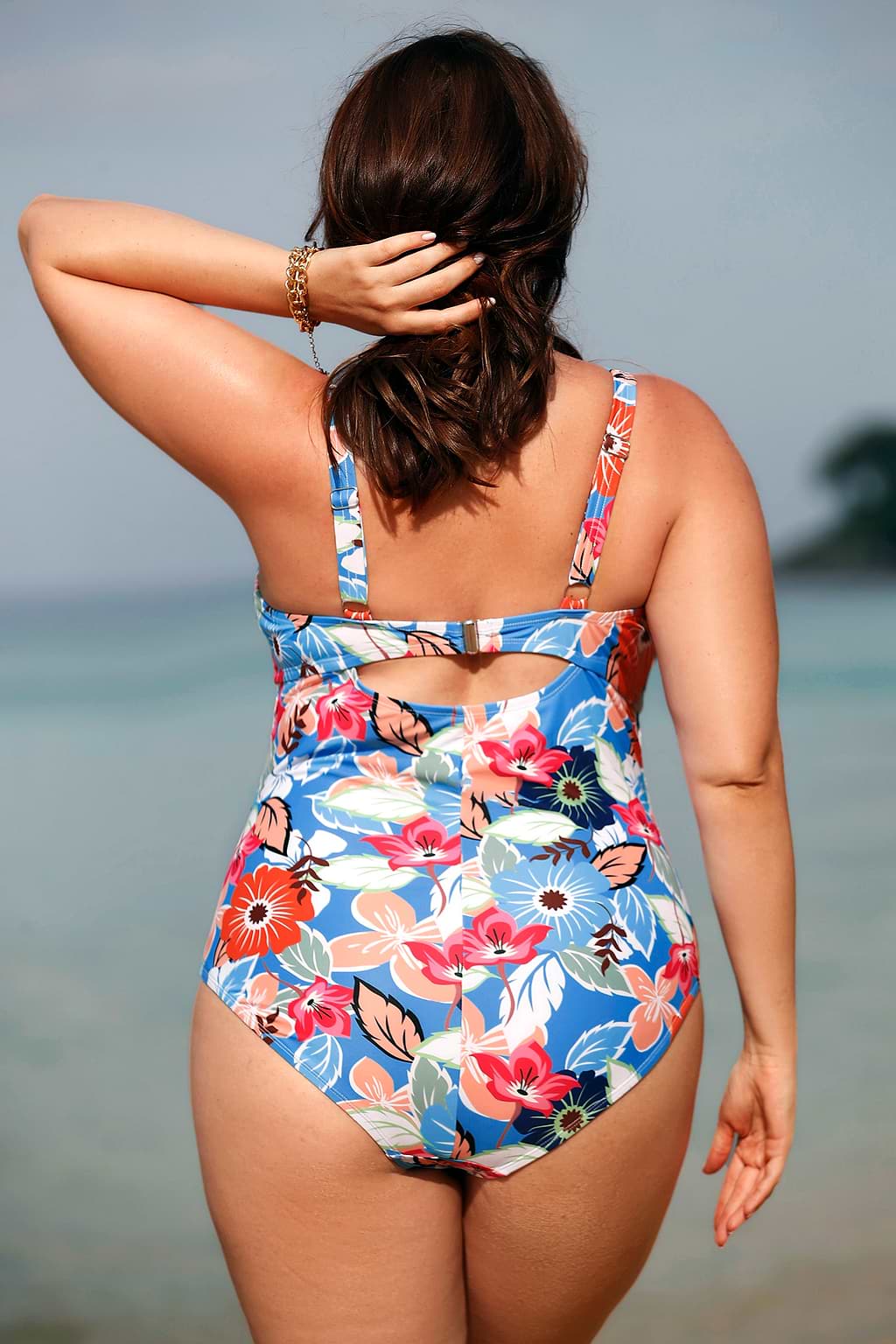 Floral Print Knotted Cutout One Piece Swimsuit
