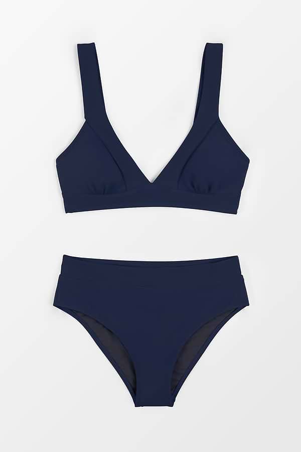 Longline V Neck Bralette & Navy Classic High Waist Bikini Set
