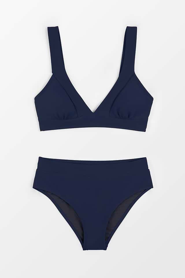 Longline V Neck Bralette & Navy Classic High Waist Bikini Set