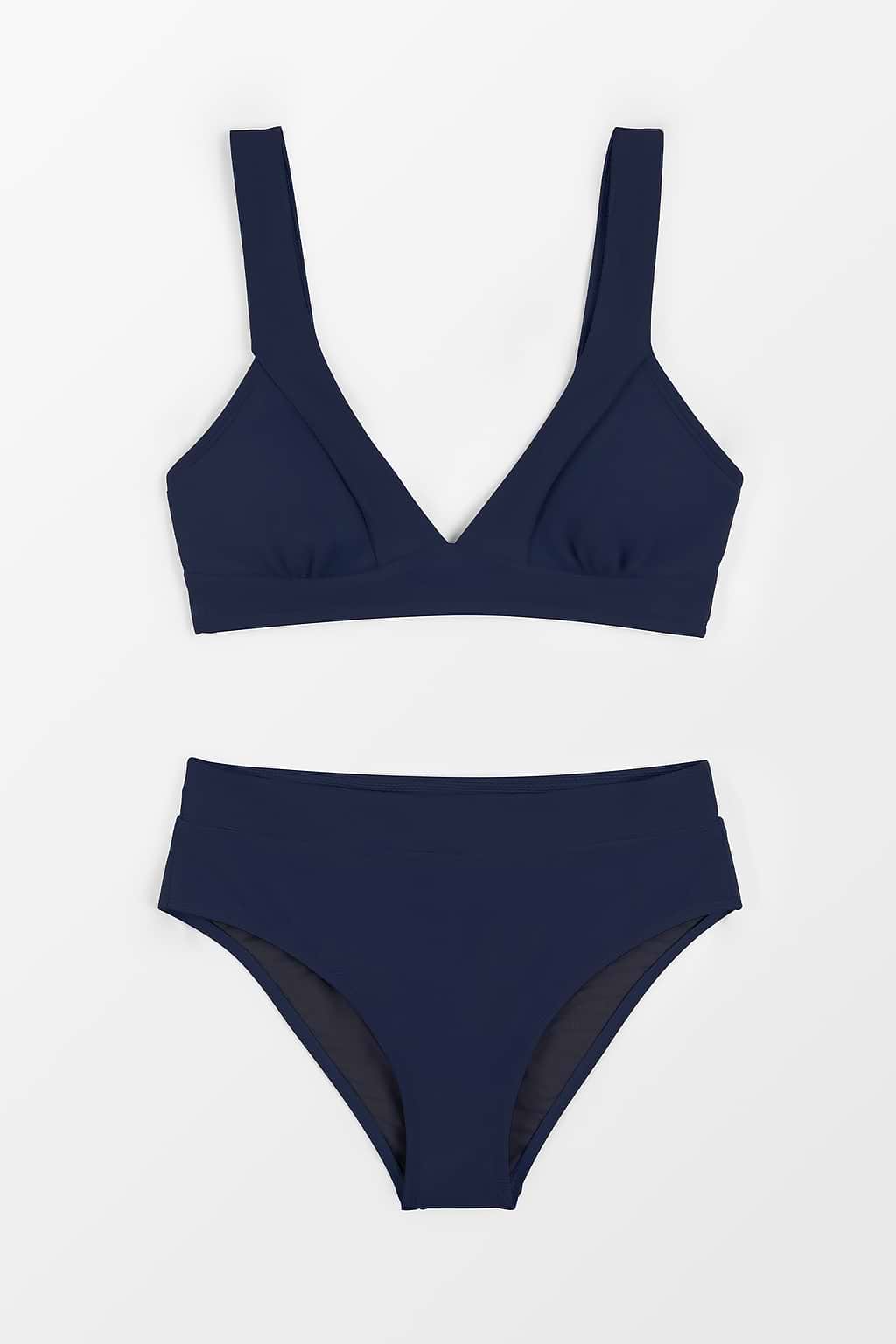 Longline V Neck Bralette & Navy Classic High Waist Bikini Set
