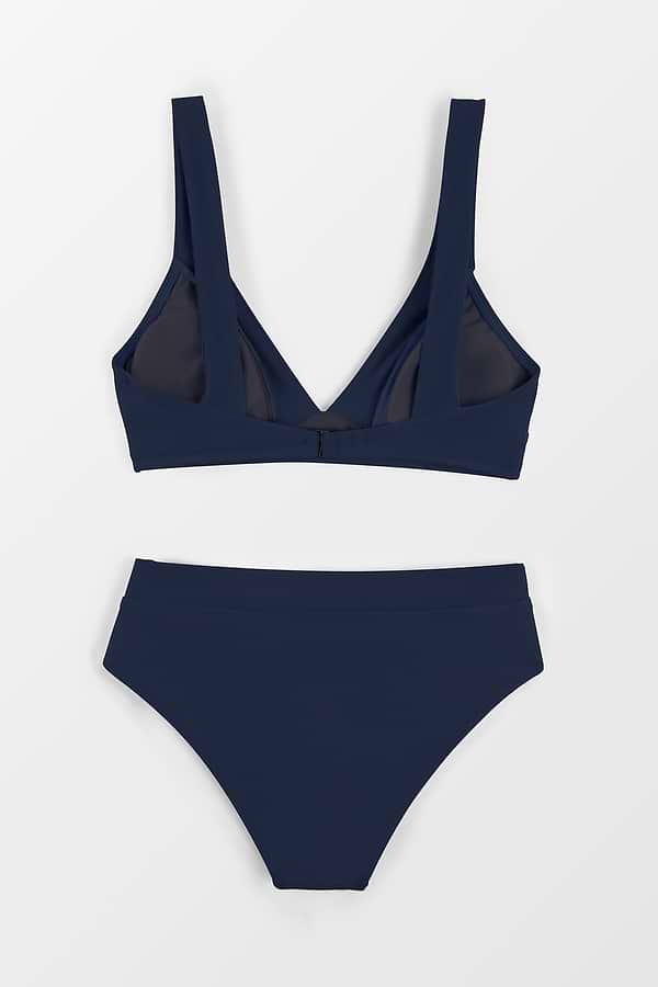 Longline V Neck Bralette & Navy Classic High Waist Bikini Set