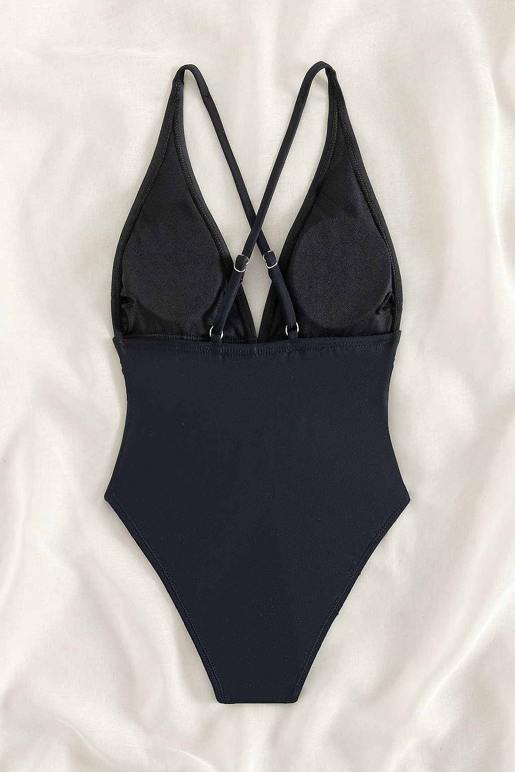Black Ruched V-Neck One Piece Swimsuit