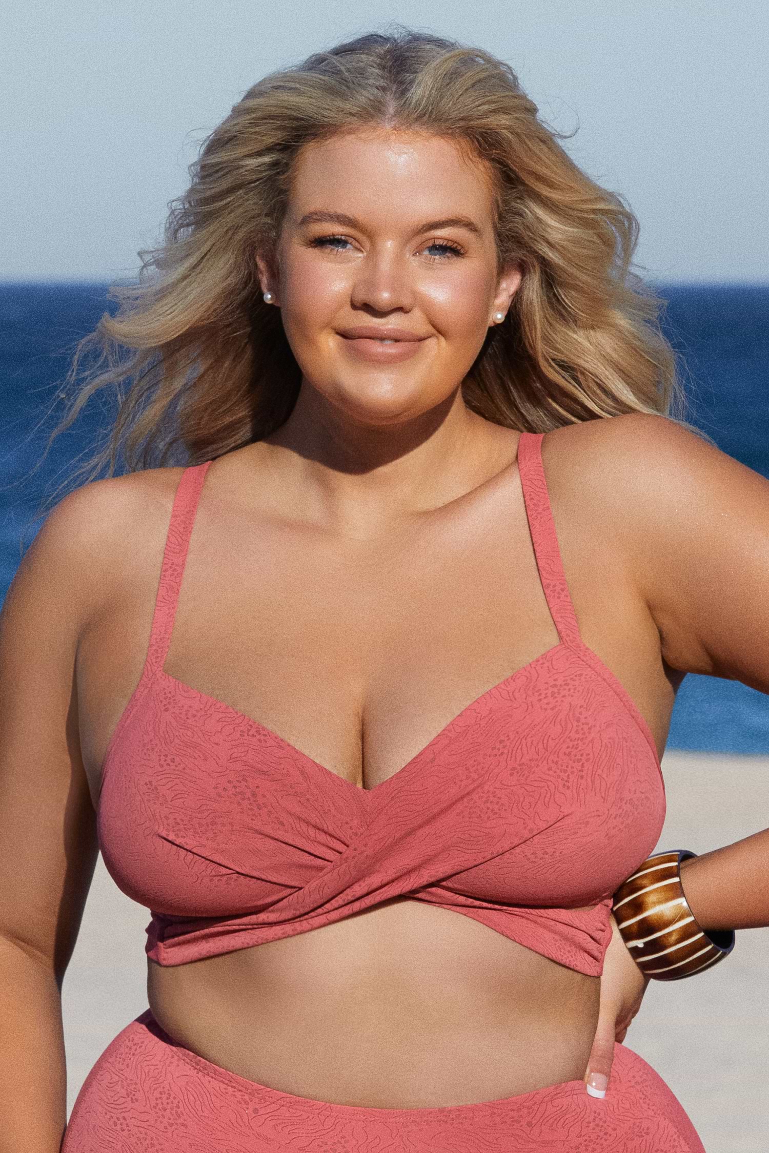 Abstract Texture Wrap Front Plus Size Bikini Top
