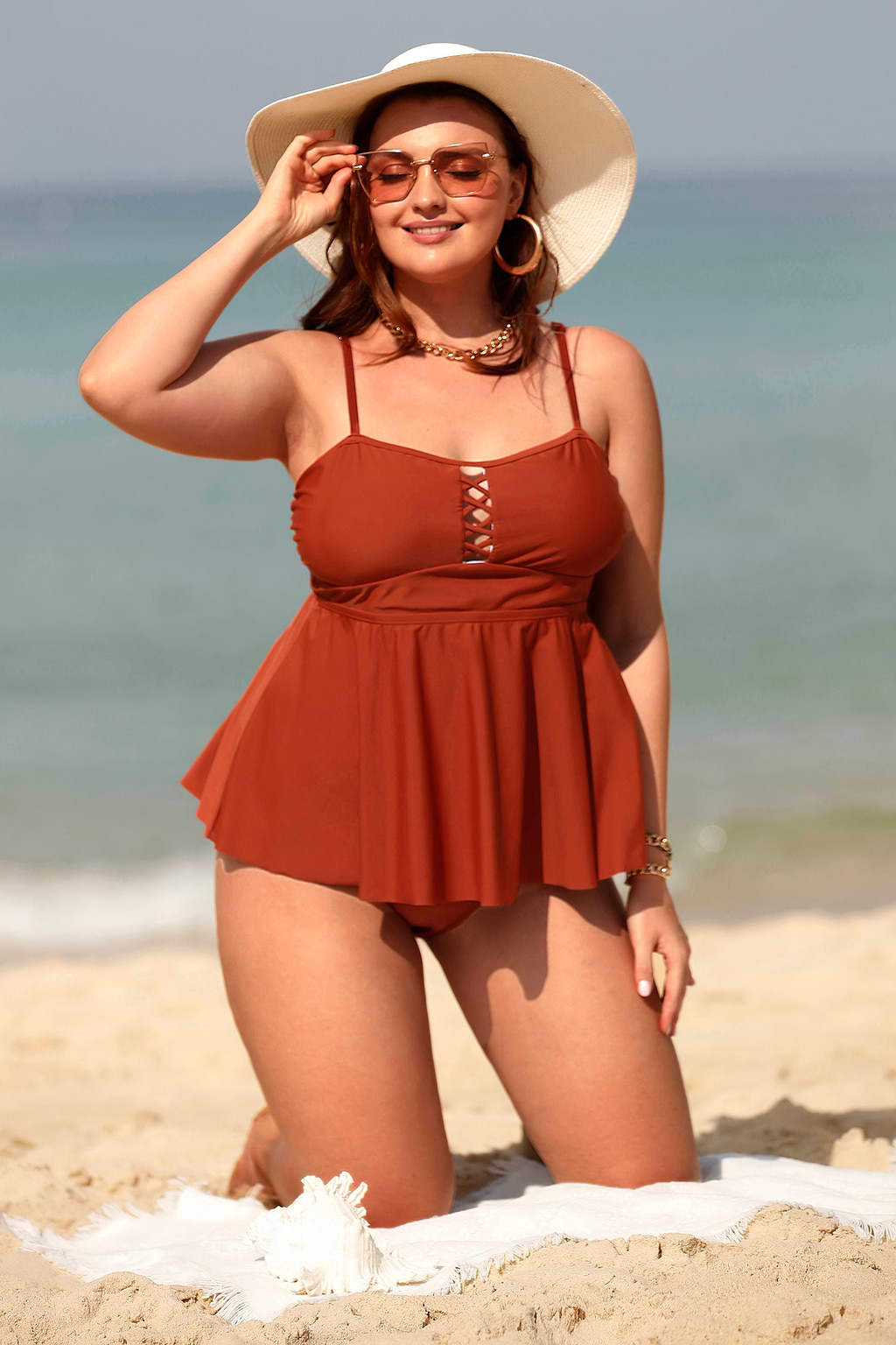 Sunshine Crisscross Flounce Tankini Set
