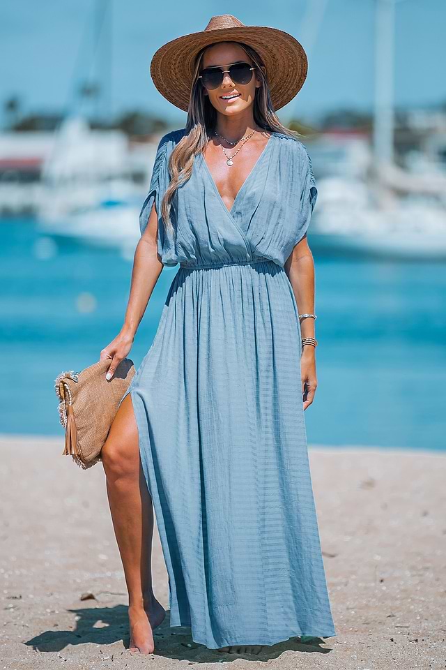 Surplice Neck Leg-Slit Maxi Dress Surplice Neck Leg-Slit Maxi Dress