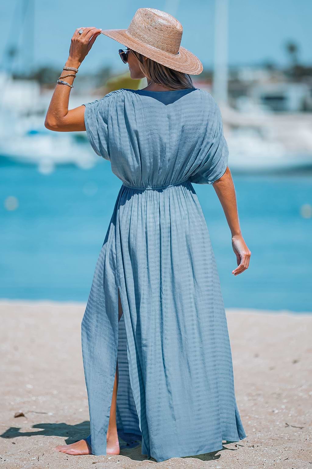 Surplice Neck Leg-Slit Maxi Dress