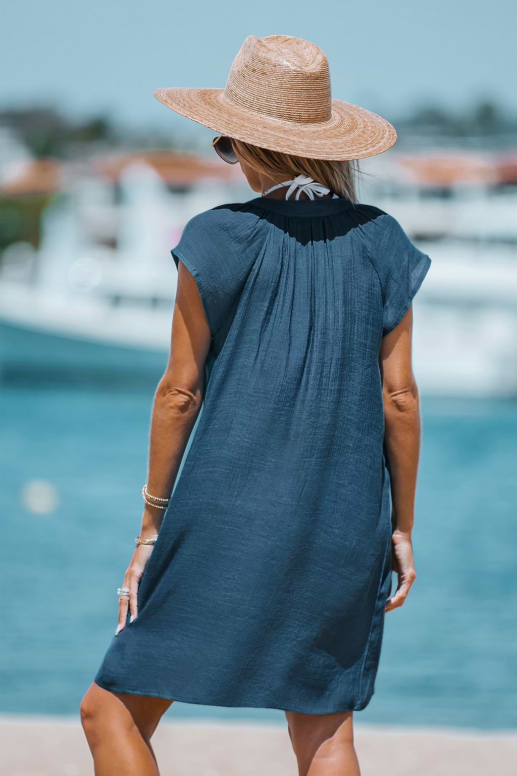 V-Neck Short Sleeve Mini Cover-Up Dress