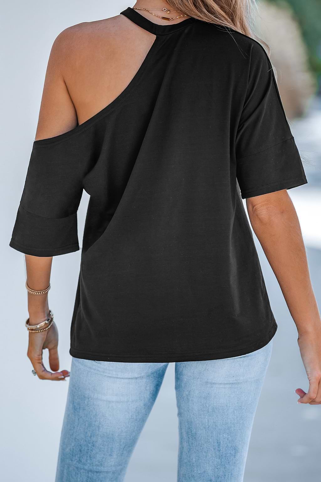 Open-Shoulder Short Sleeve Tee