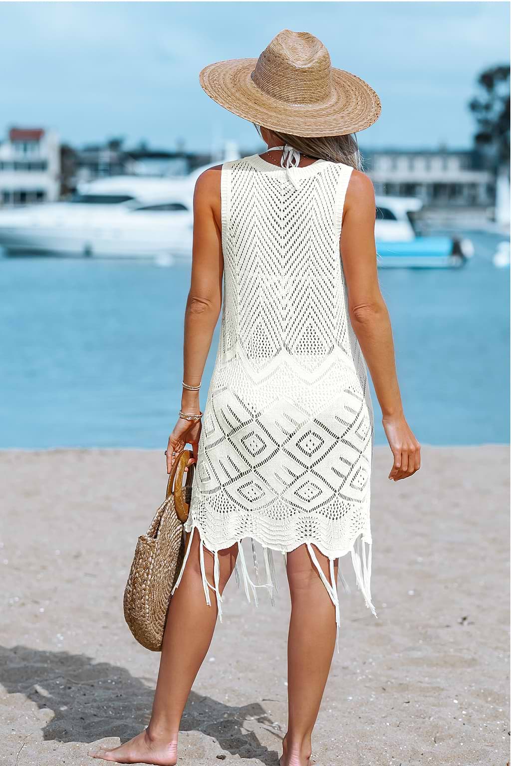 Wildside Crochet Knit Tassel Cover-Up Dress