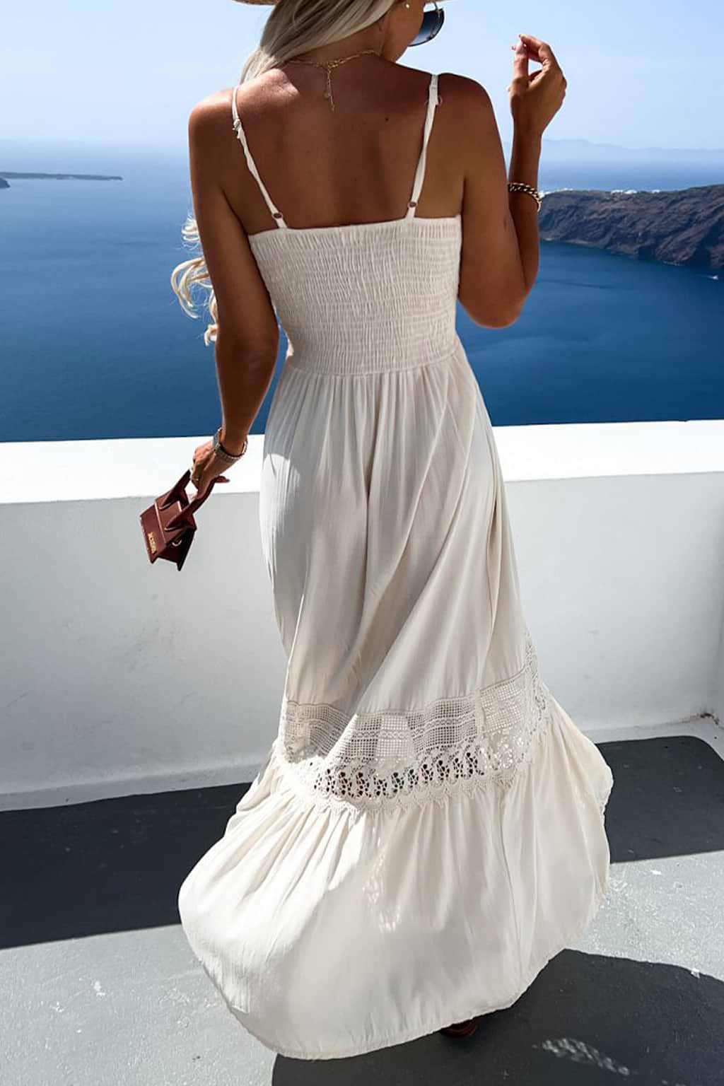Lace-Trim Cami Straps White Maxi Cover-up Dress