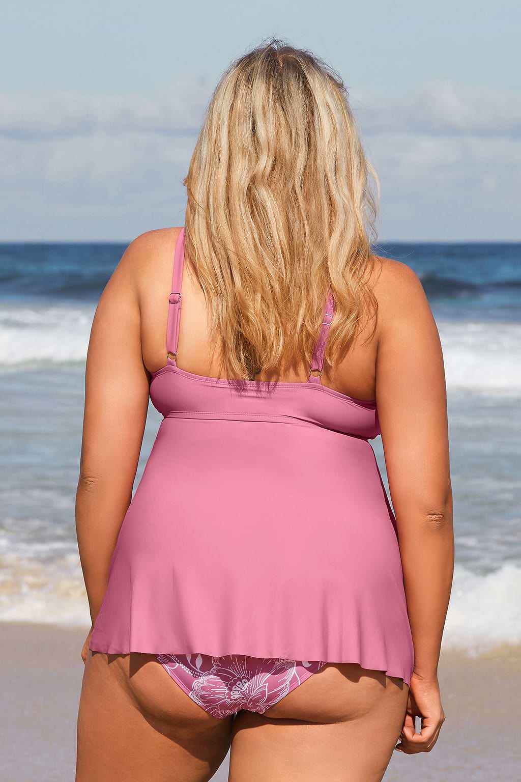 Heather Rose Twisted Slit Tankini & Classic High Waist Plus Size Bikini Set