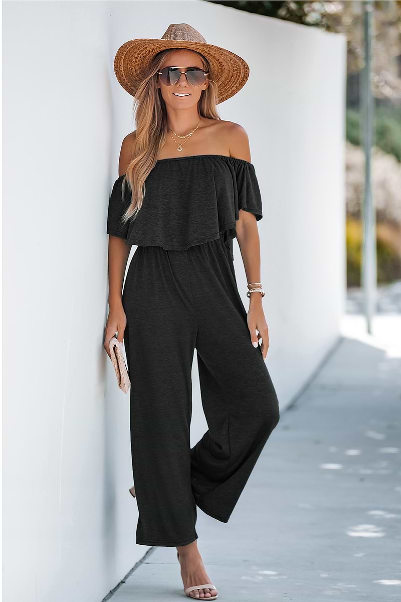 Short Sleeve Off-the-Shoulder Jumpsuit
