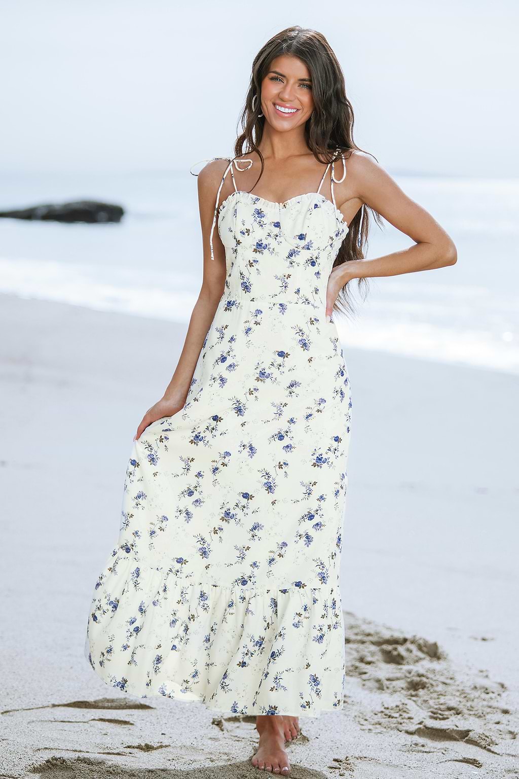 X Madison Beach Wedding Bouquet Sweetheart Ruffled Maxi Dress