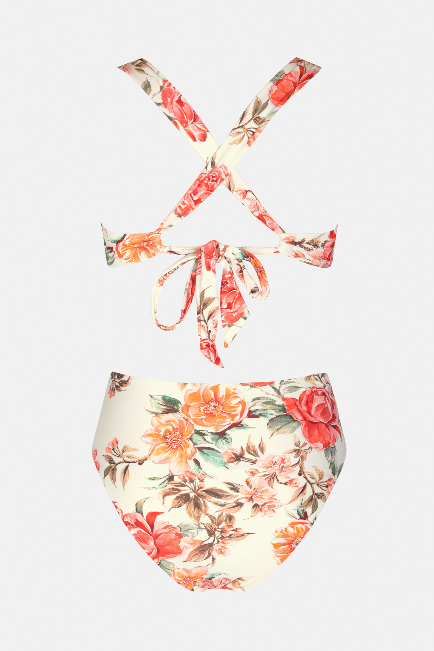 Elegant Rose Twist Top & Strappy High Waist Bikini Set