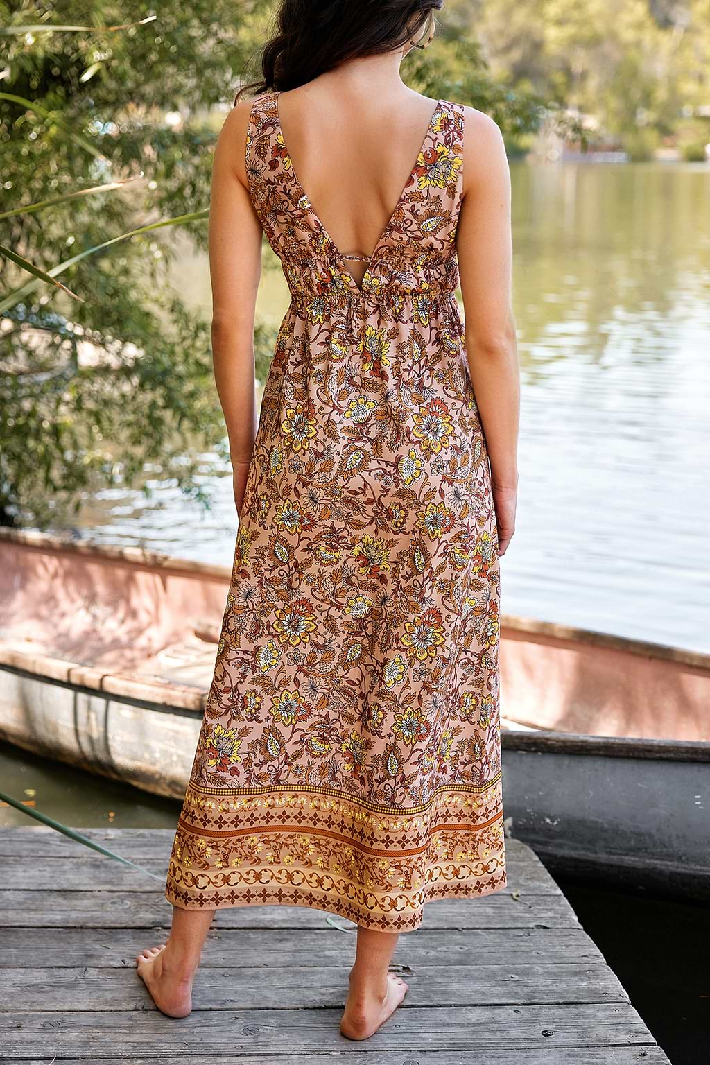 Vacation V Neck Paisley Print Maxi Dress