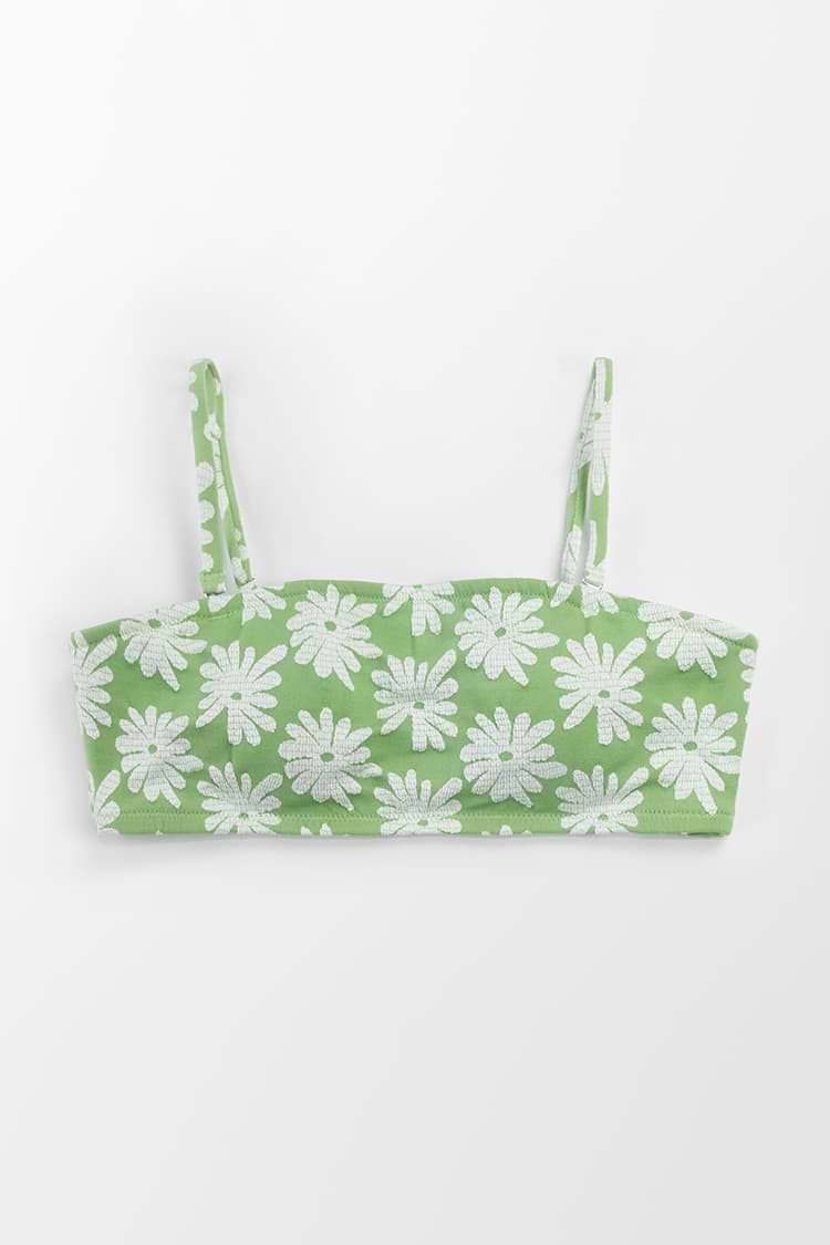 Haut de bikini bandeau imprimé floral vert clair