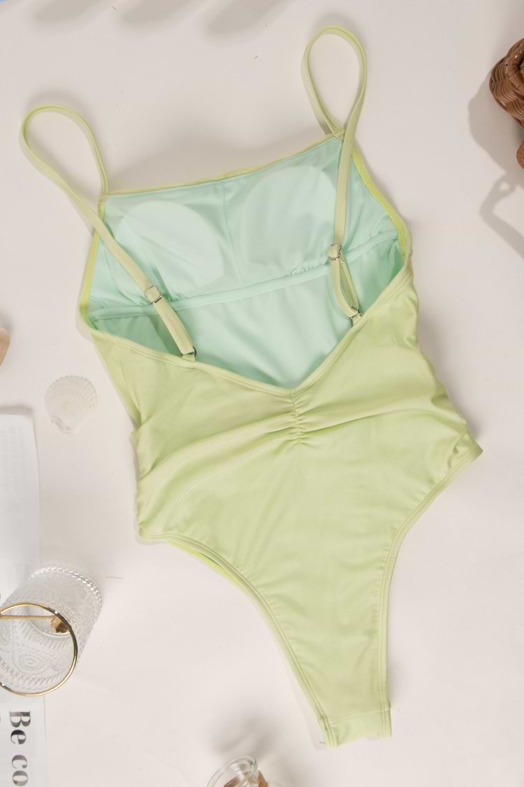 Romantic Garden Square Neck Ruching One Piece Swimsuit