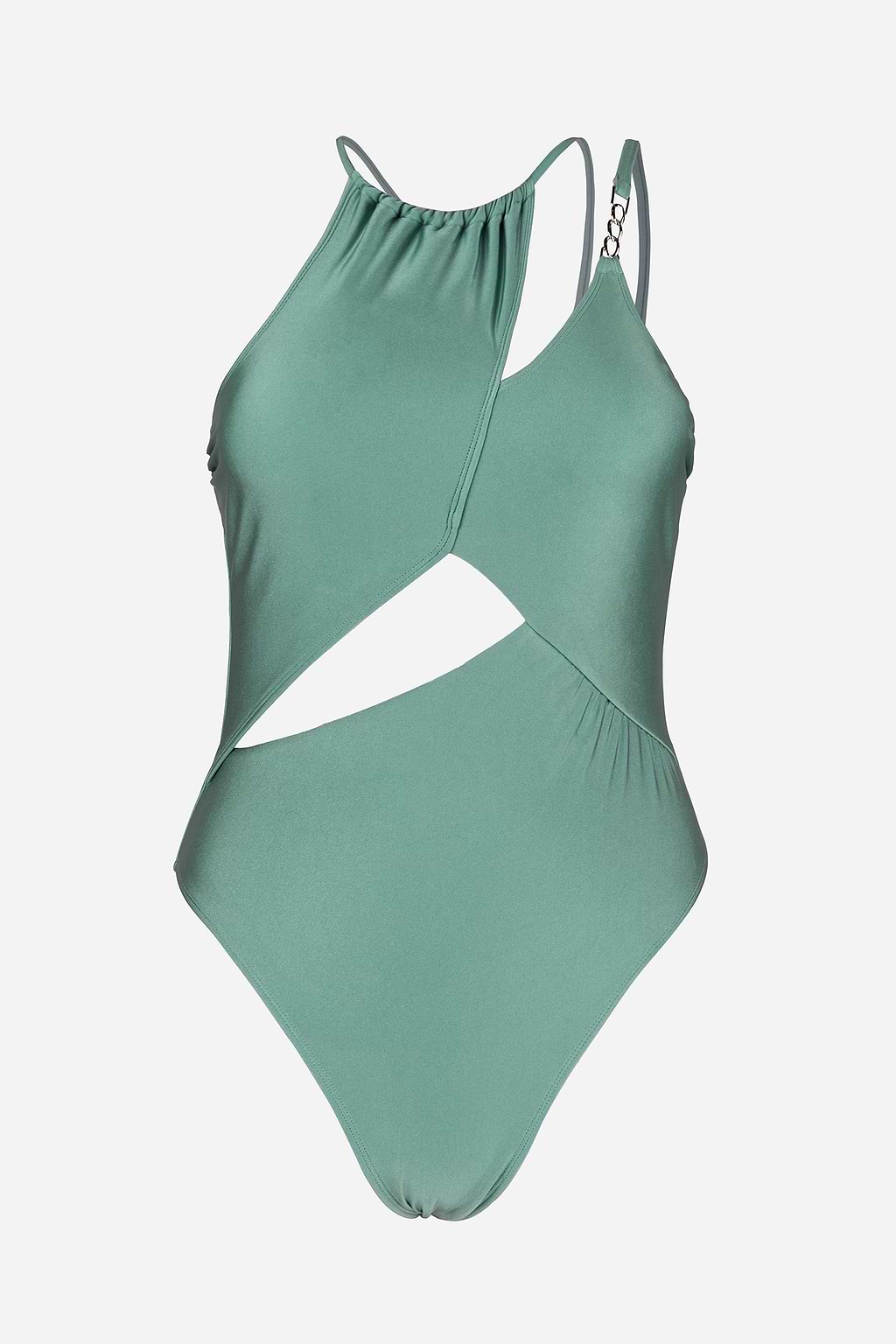 Green Asymmetrical Cutout Chain One Piece Swimsuit