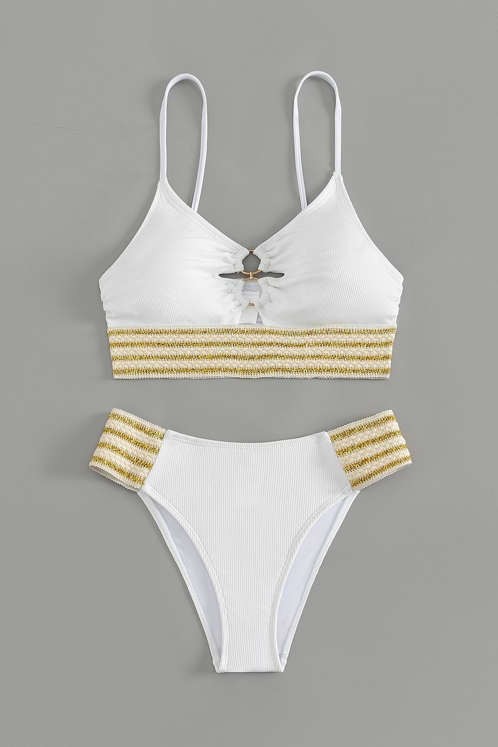 Tribal Print O-Ring Bralette & Bikini-Set mit hoher Taille