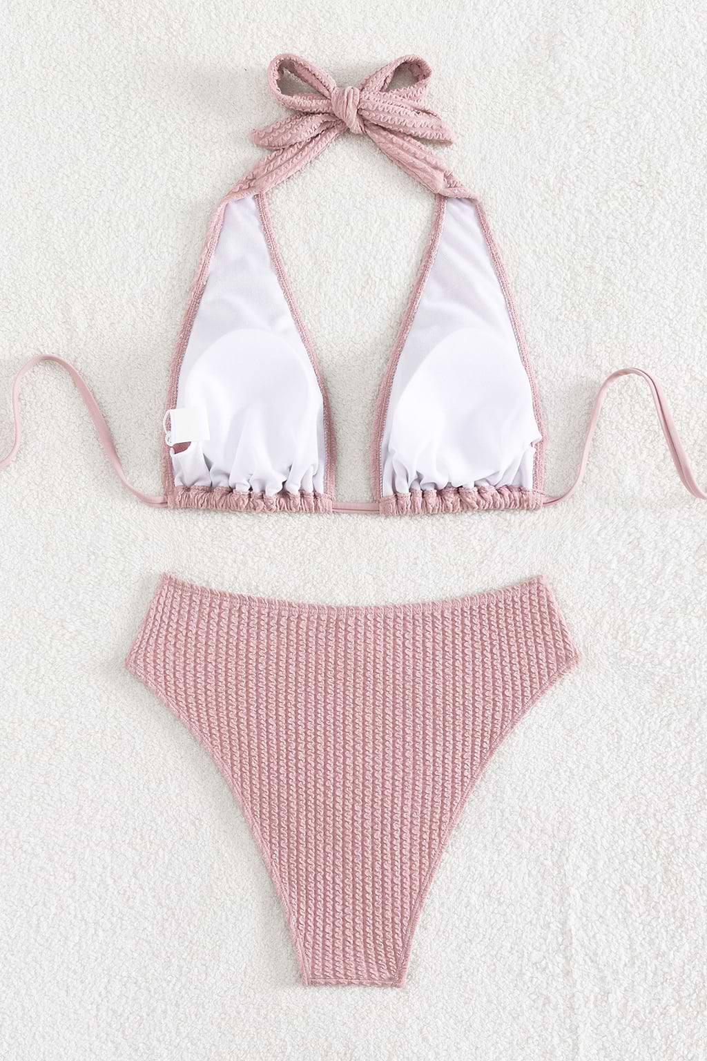 Rib Plunging Halter Top & High Waist Bikini Set