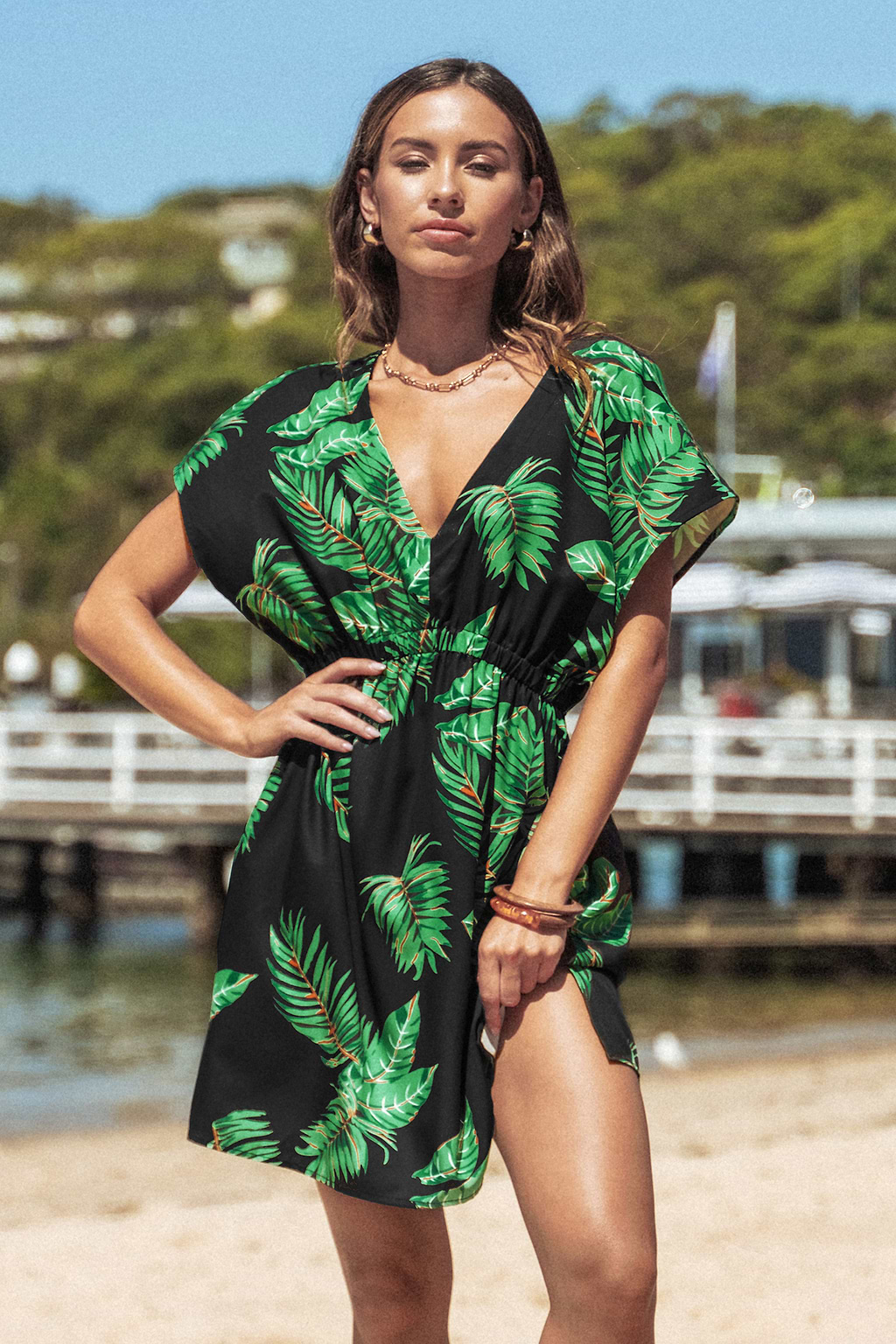 Bernadette Tropical Leaf Cover-Up Dress