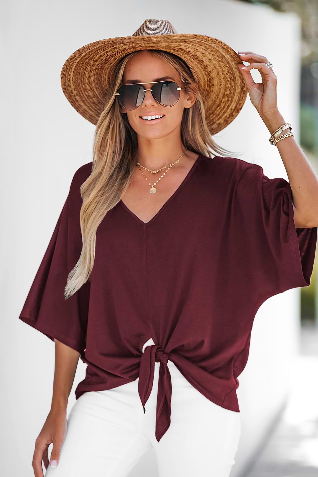 Tie Front Dolman Sleeve Top