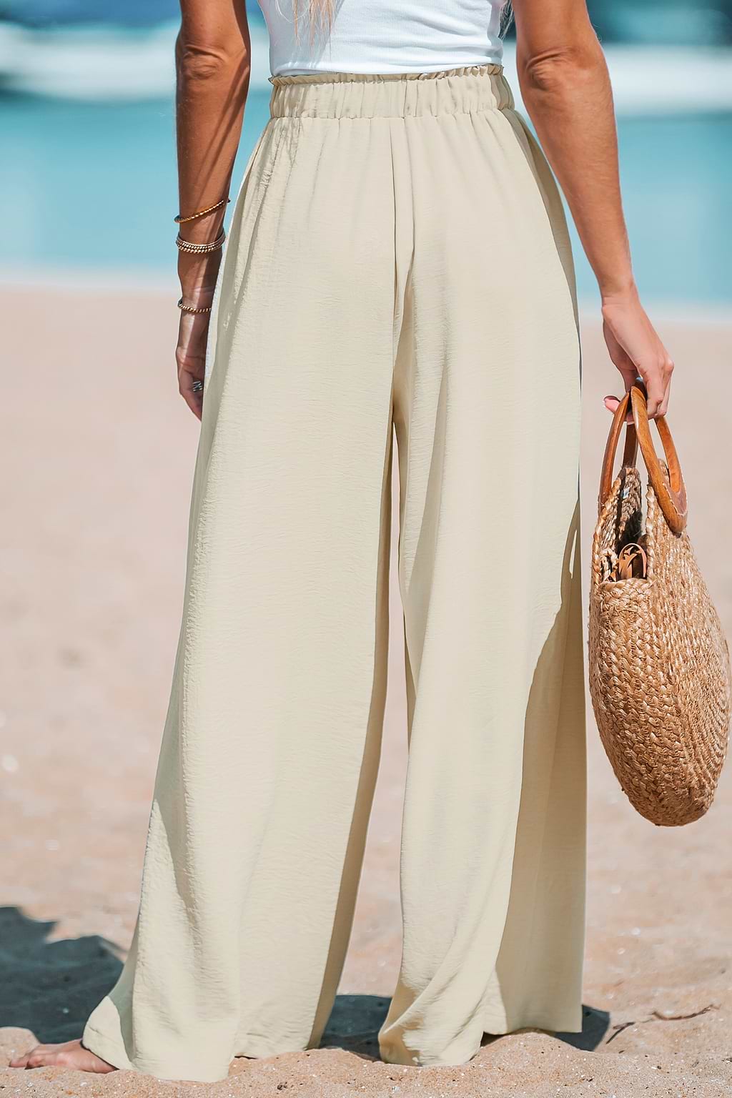 Textured Drawstring Wide Leg Pants
