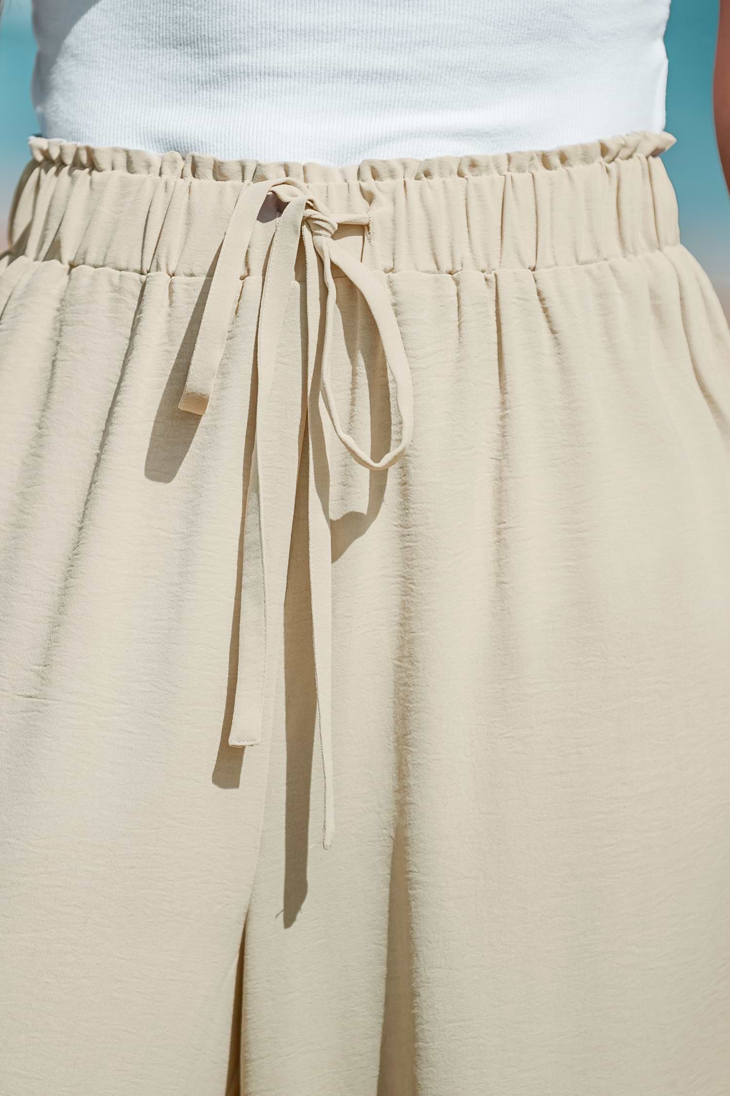 Textured Drawstring Wide Leg Pants