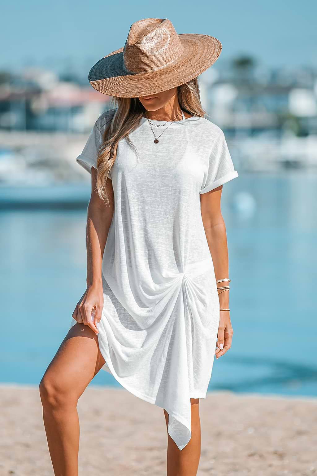 Slub Knit Twisted Cover-Up T-Shirt Dress