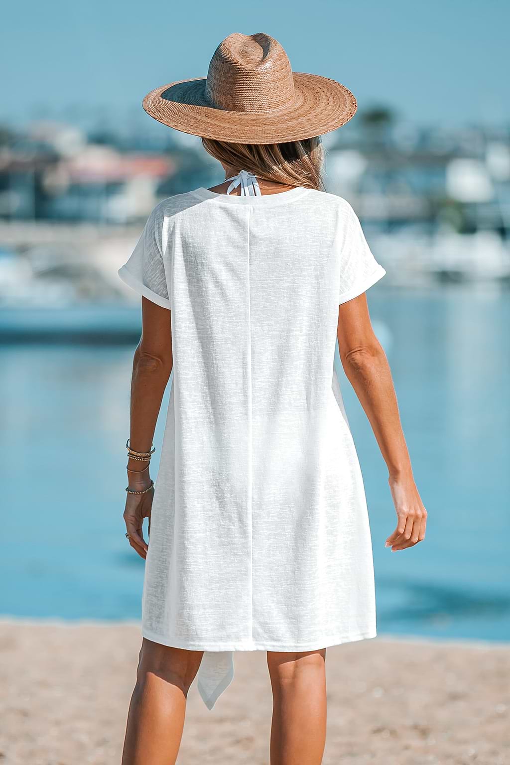Slub Knit Twisted Cover-Up T-Shirt Dress