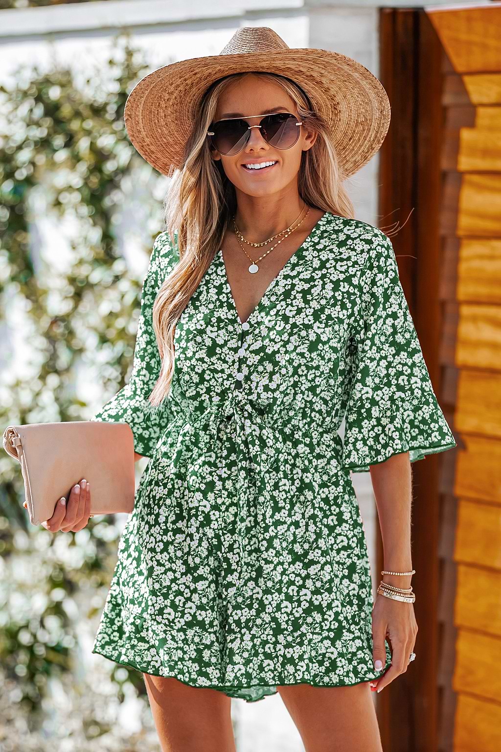 Romper mit Blümchenmuster und Kordelzug