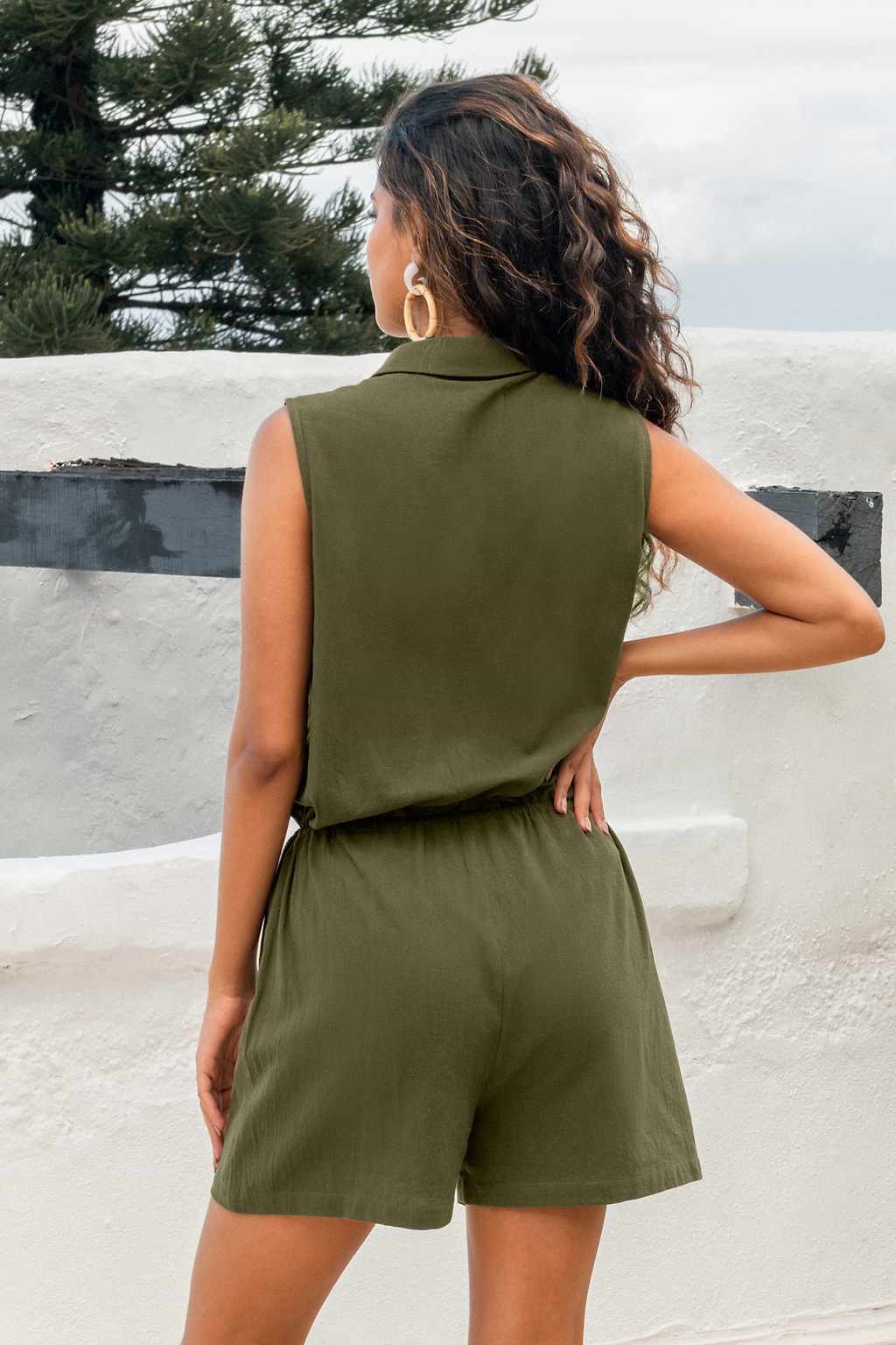 Drawstring Button-Front Playsuit