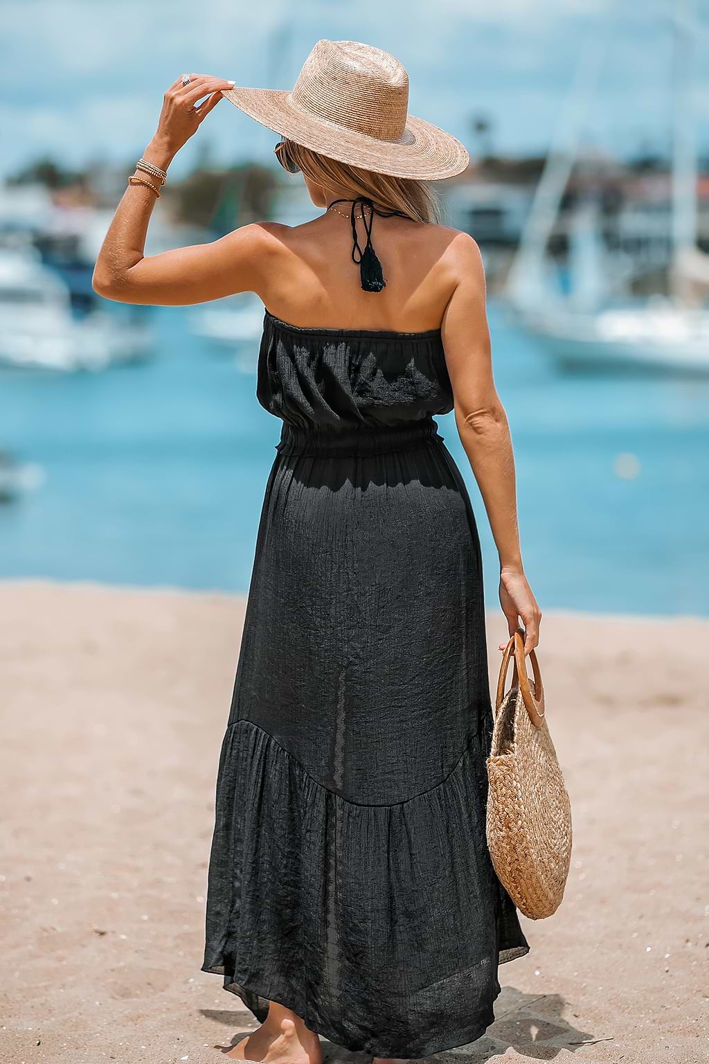 Lace Beaded Halter Maxi Cover-Up Dress