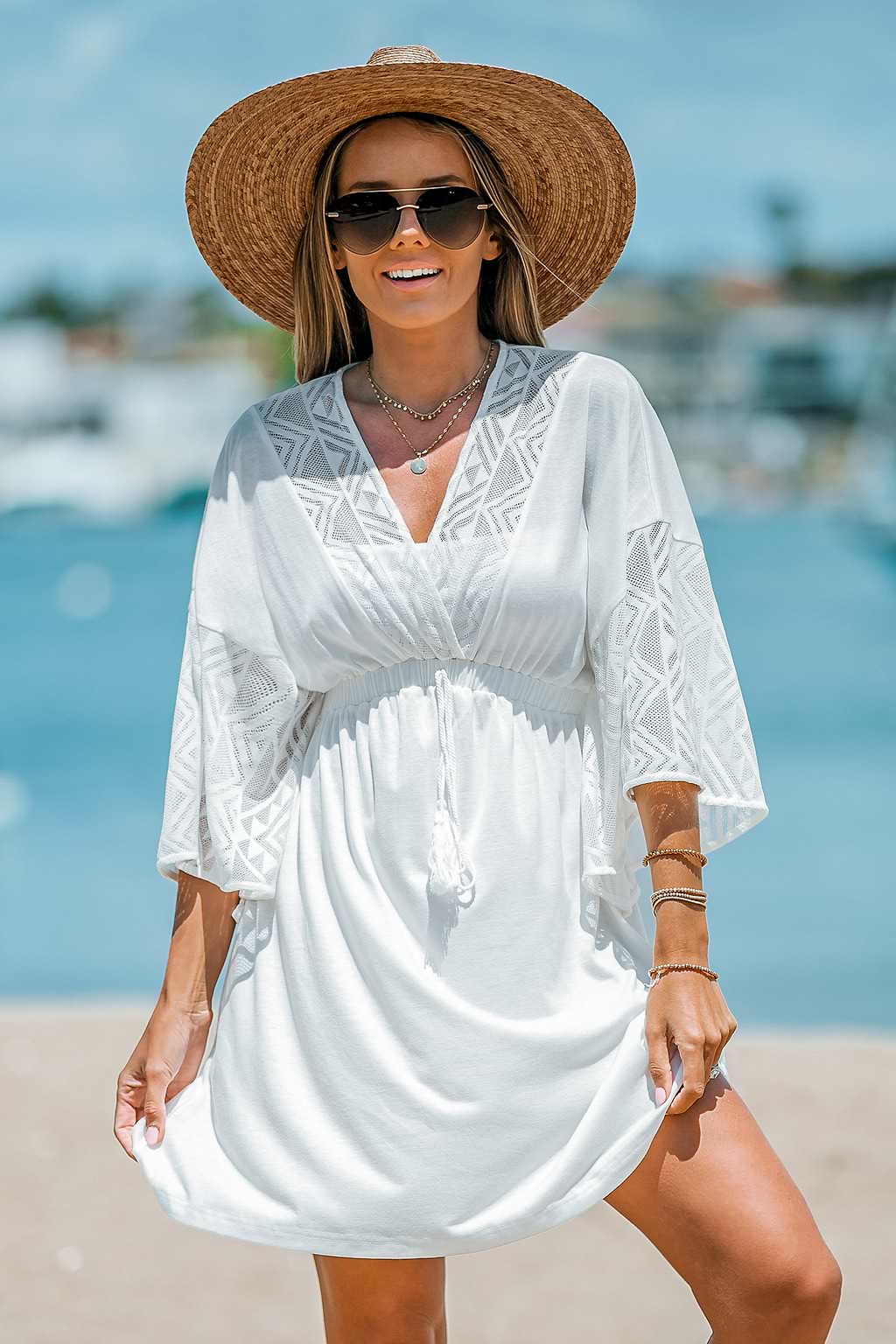 Gestricktes Cover-Up-Minikleid mit Fransen