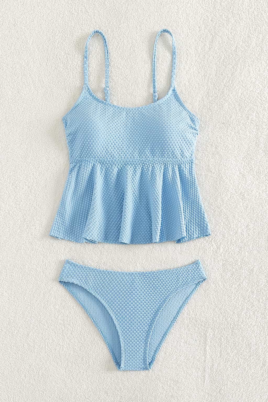 Textured Dot Flounce Tankini Set