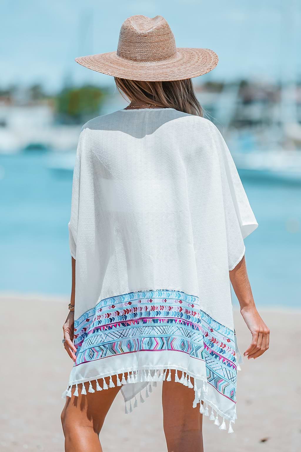 Kimono mit Quastenbesatz und Tribal-Print