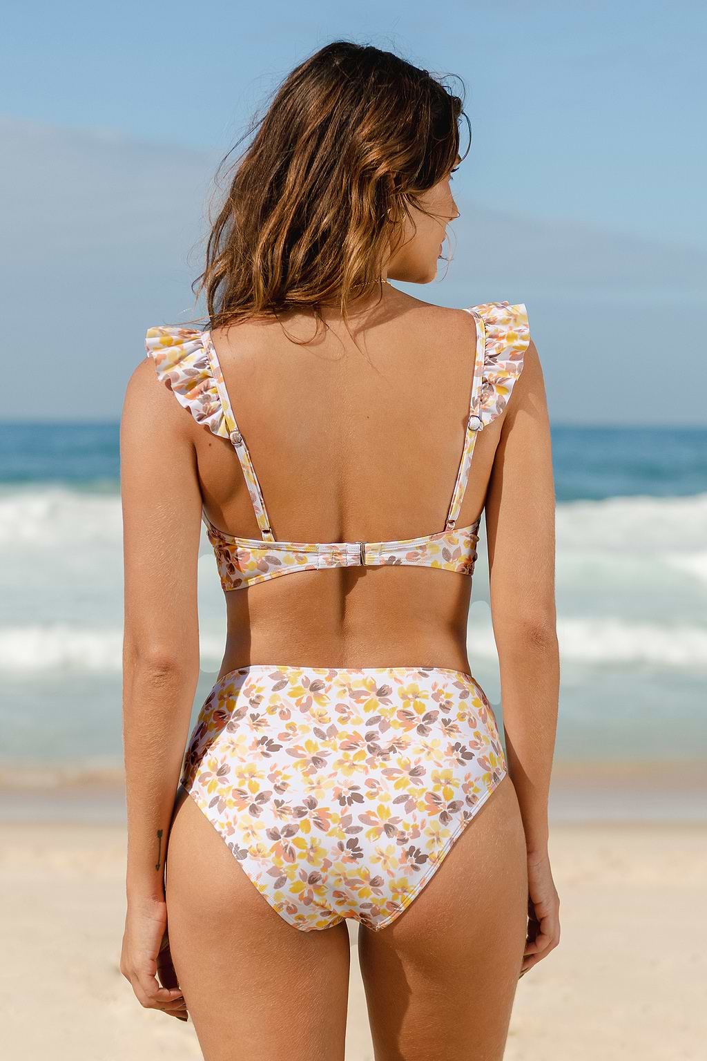 Ditsy Ruffled Bralette & High Waist Bikini Swimsuit