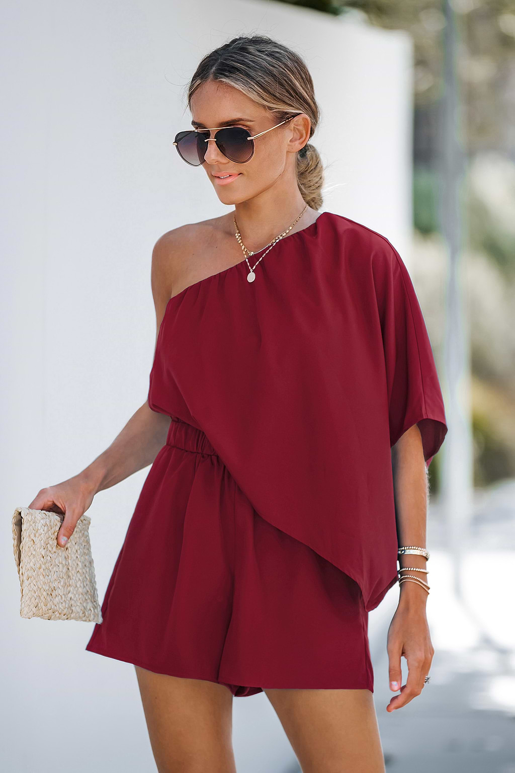 Quarter Sleeve One-Shoulder Romper