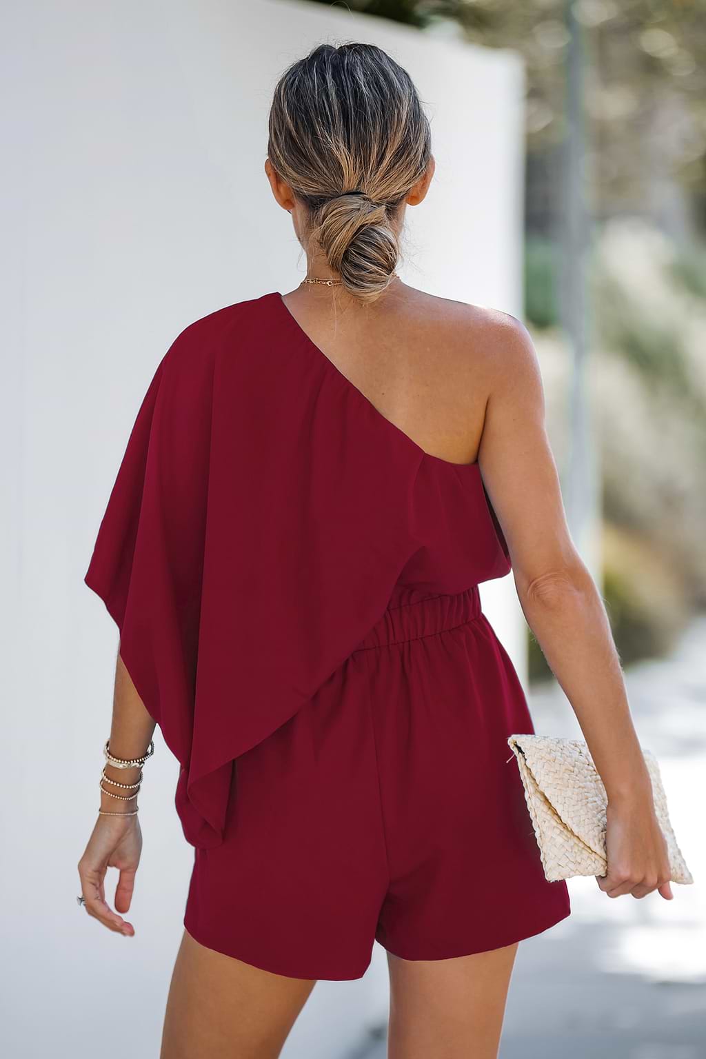 Quarter Sleeve One-Shoulder Romper