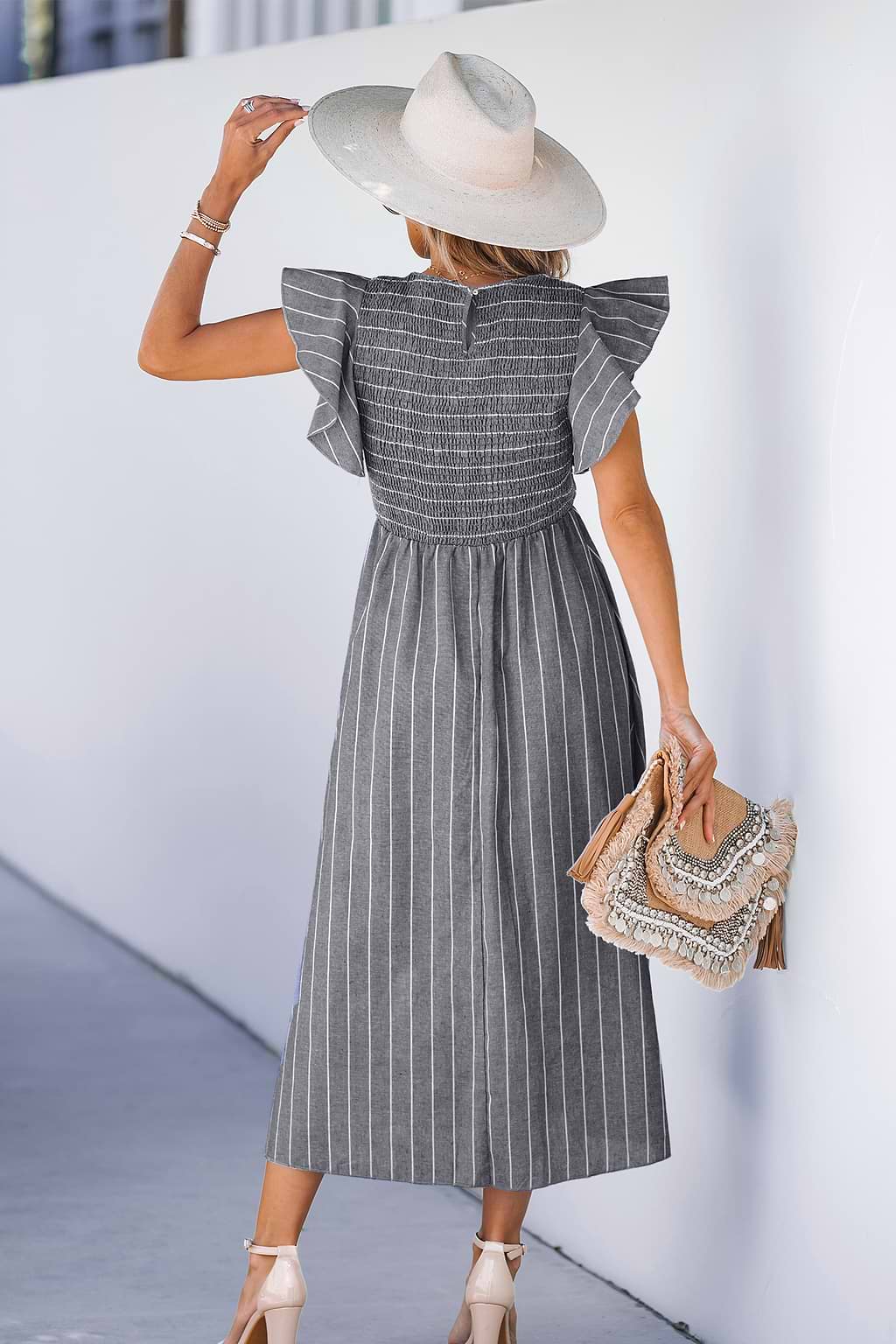 Striped Smocked Midi Dress